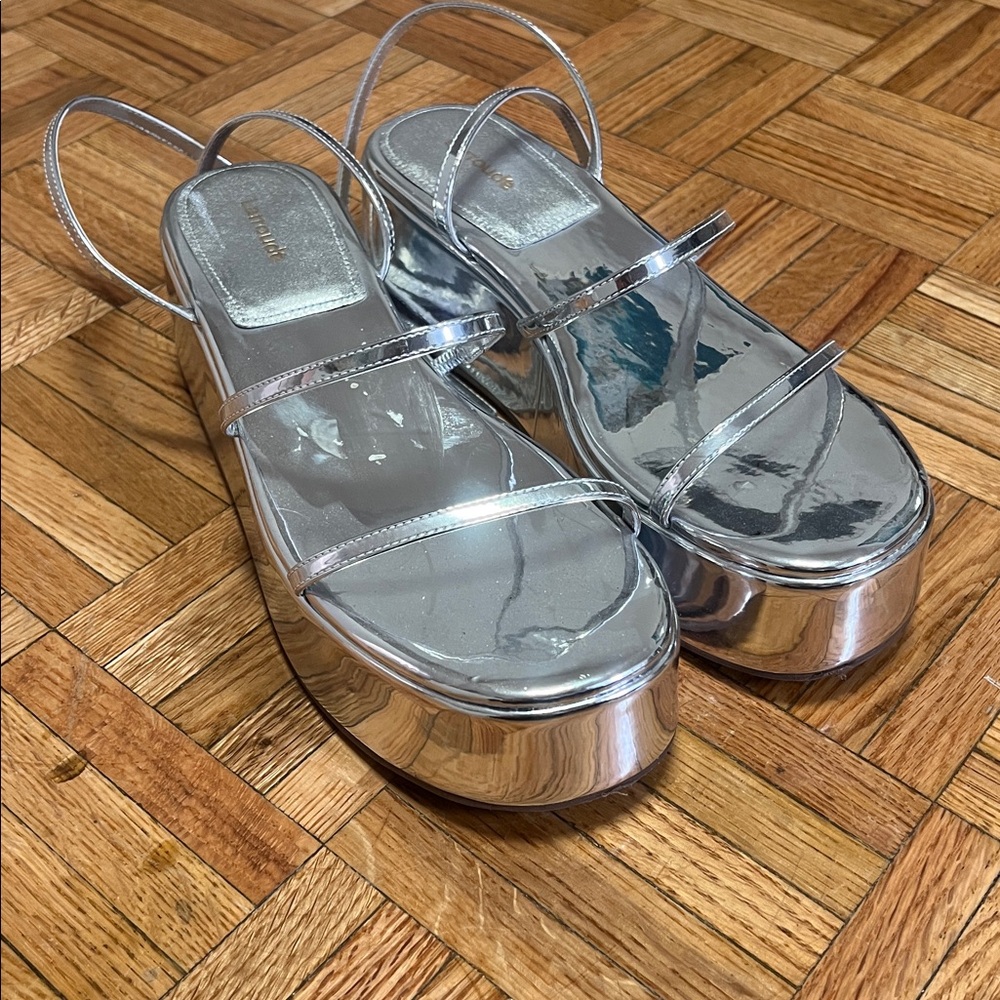 Larroude Silver Platform Sandals - image 5